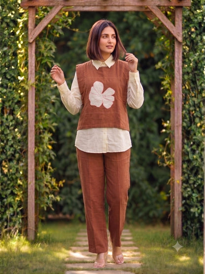 Tatva Camel Embroidery Bib Style Cotton Co-Ord Set
