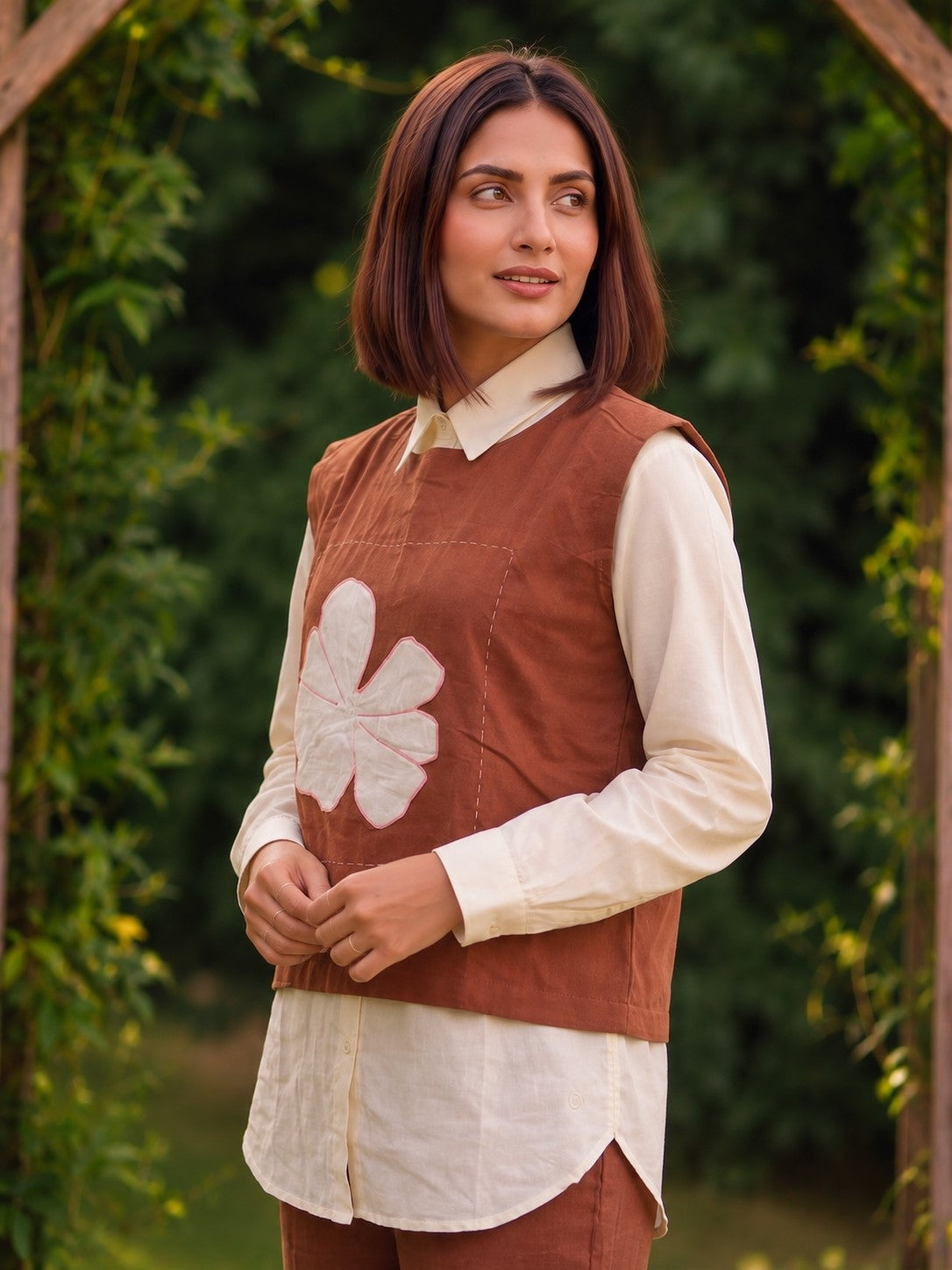 Tatva Camel Embroidery Bib Style Cotton Co-Ord Set