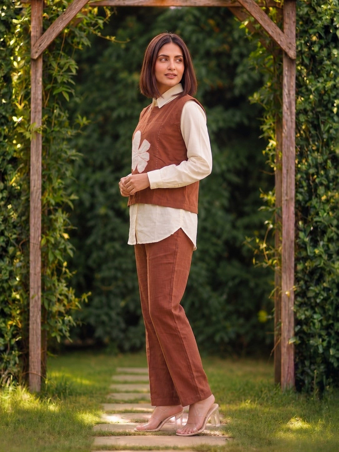 Tatva Camel Embroidery Bib Style Cotton Co-Ord Set