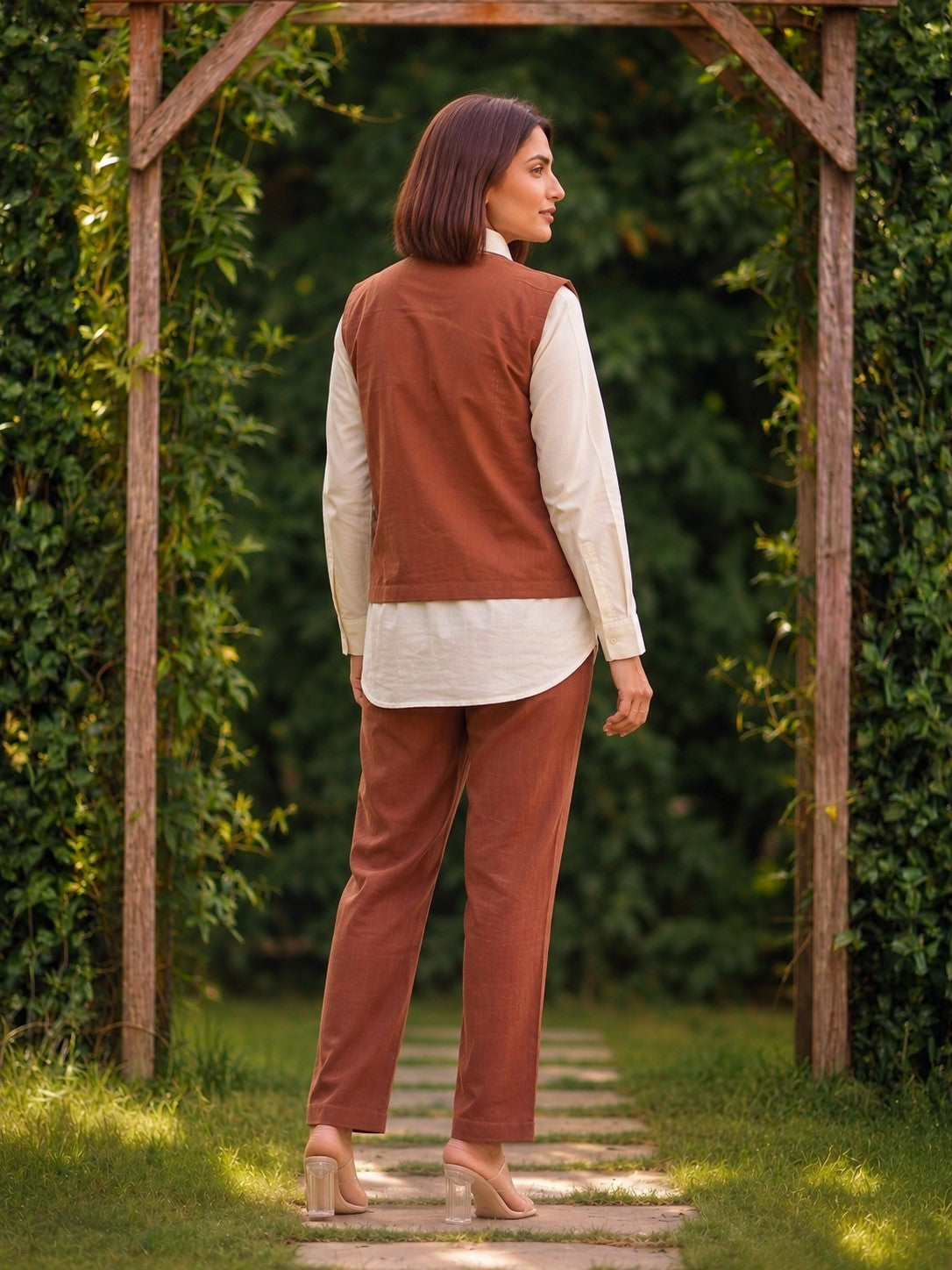 Tatva Camel Embroidery Bib Style Cotton Co-Ord Set
