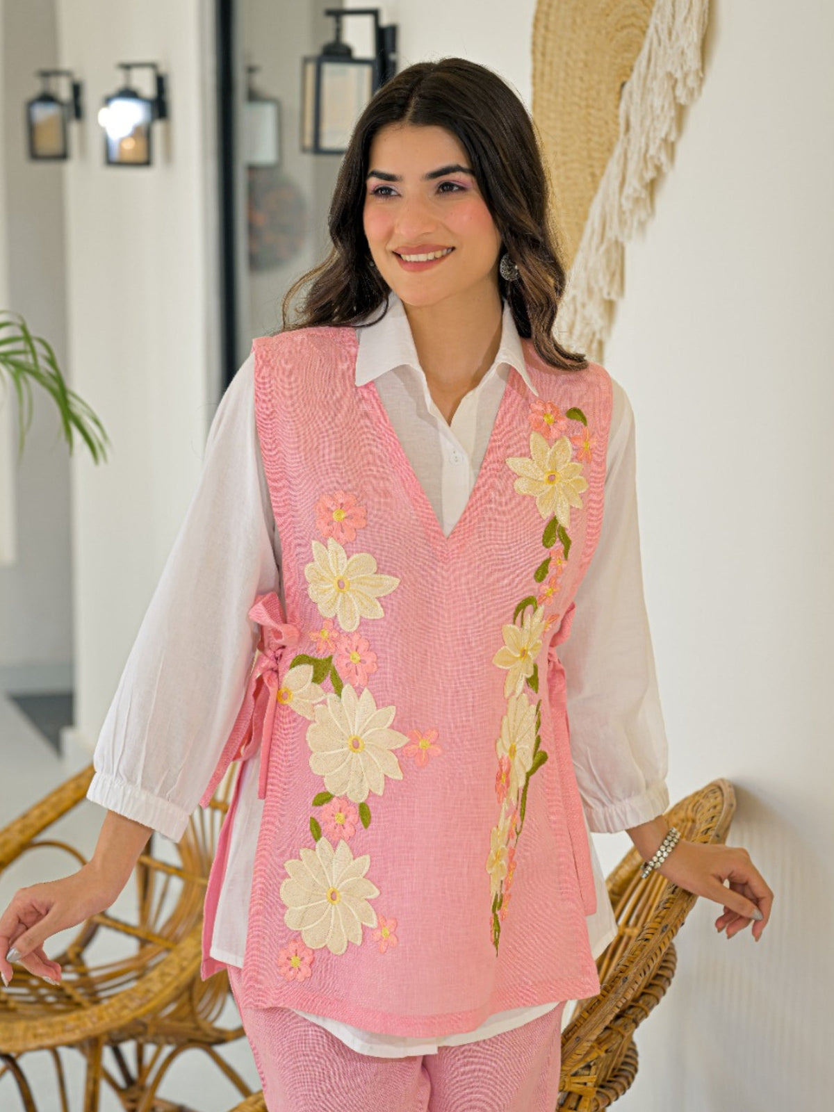 Tatva Carey Embroidery Bib Style Cotton Co-Ord Set