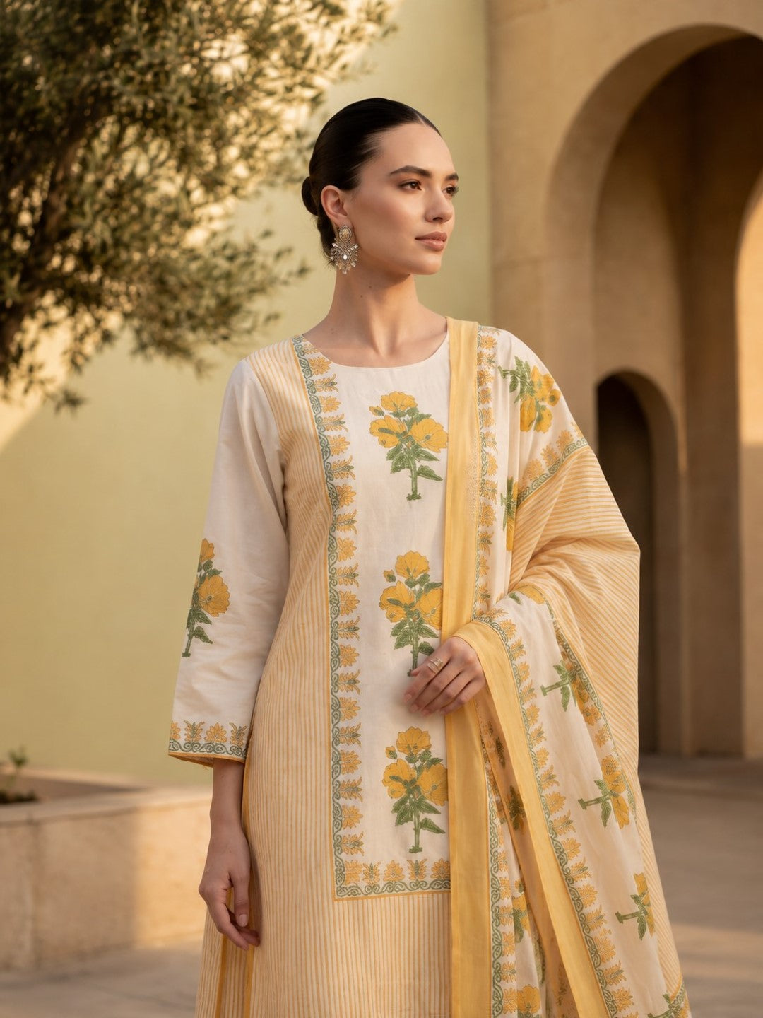 Tatva Flax Printed Cotton Farshi Kurta Set