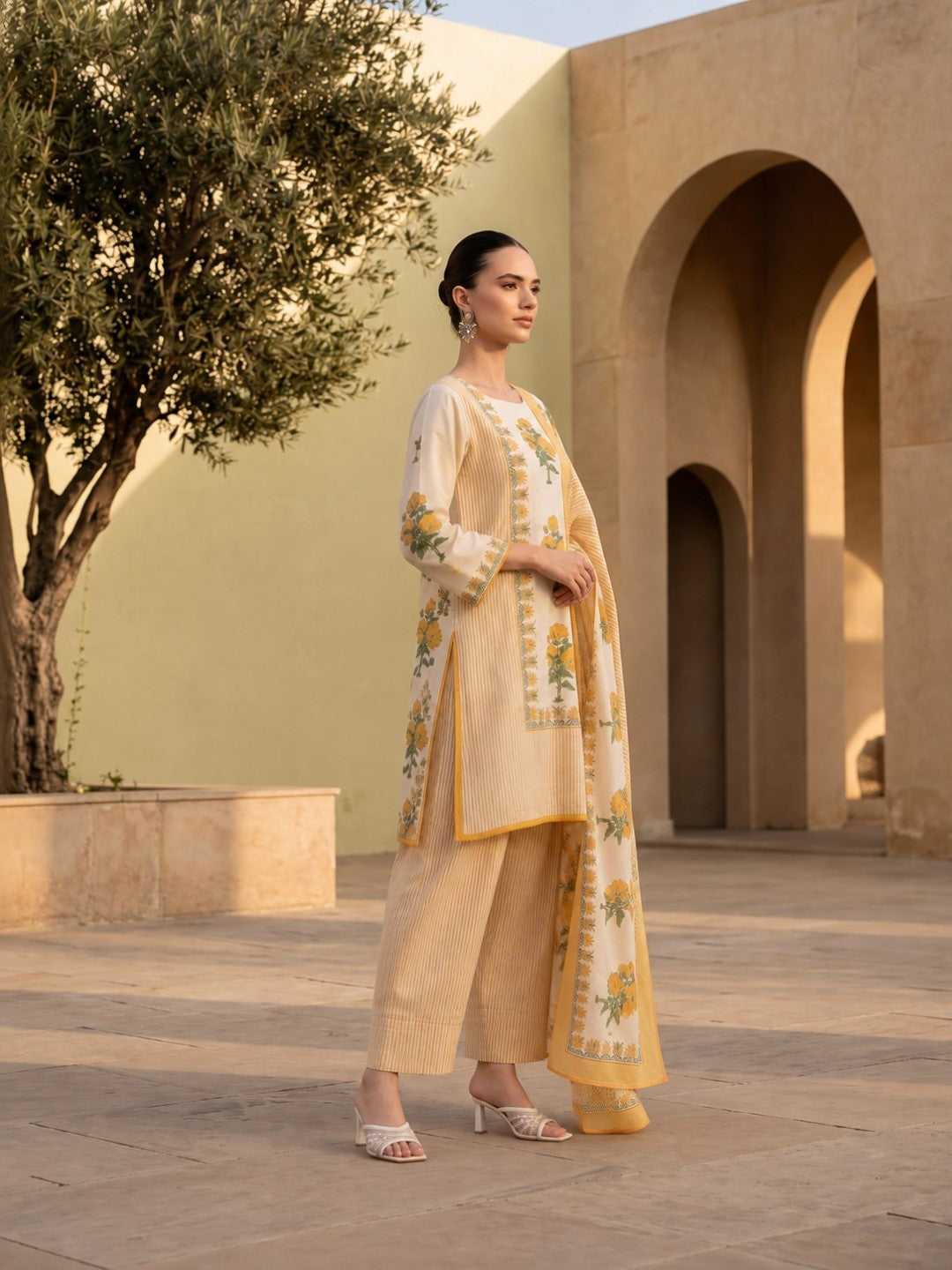 Tatva Flax Printed Cotton Farshi Kurta Set