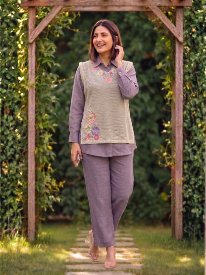Tatva Lily Emboirdery Bib Style Cotton Co-Ord Set