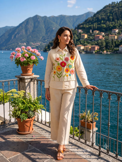 Tatva Opal Embroidery Bib Style Cotton Co-Ord Set