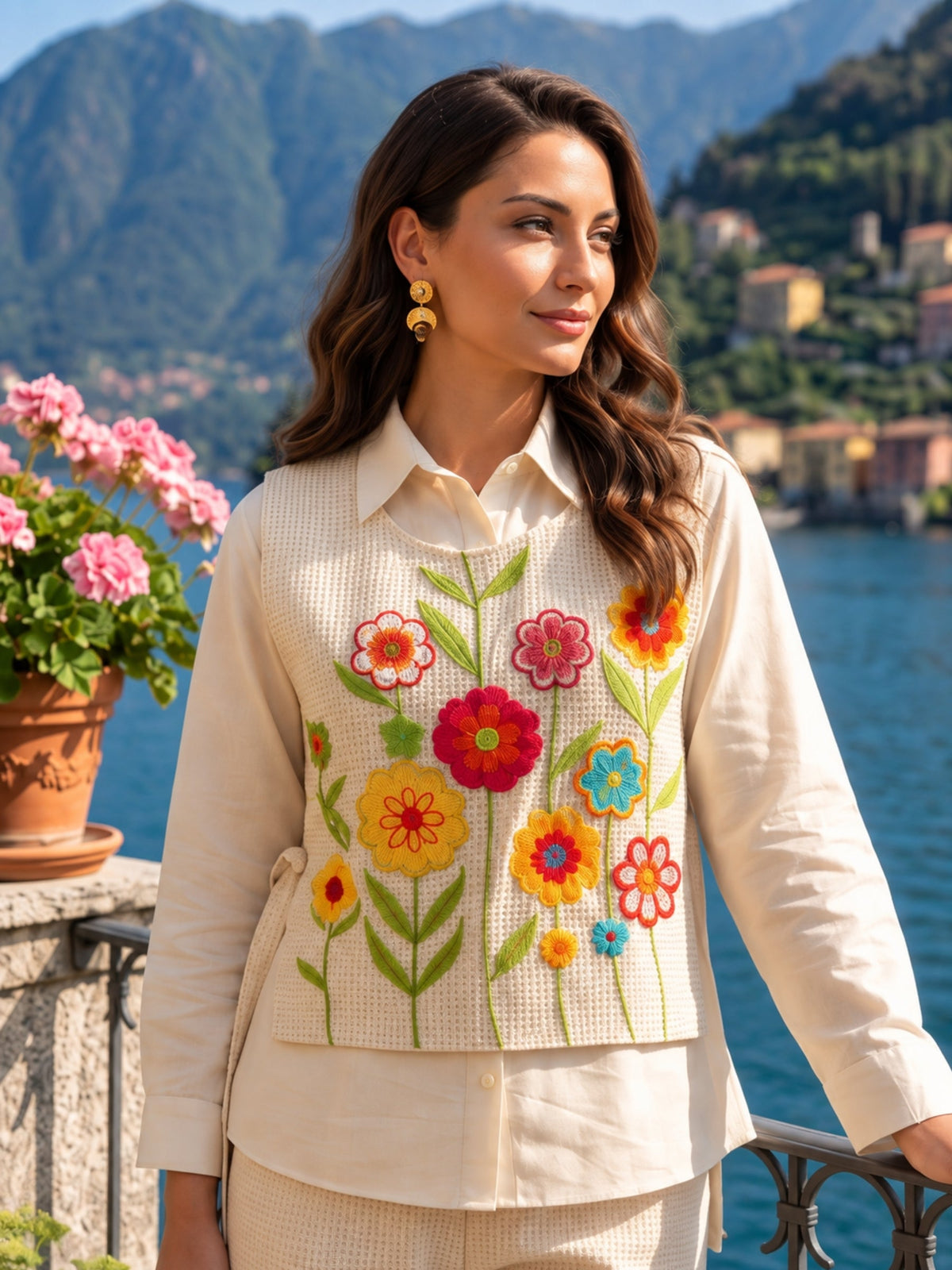 Tatva Opal Embroidery Bib Style Cotton Co-Ord Set
