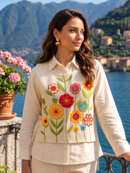Tatva Opal Embroidery Bib Style Cotton Co-Ord Set