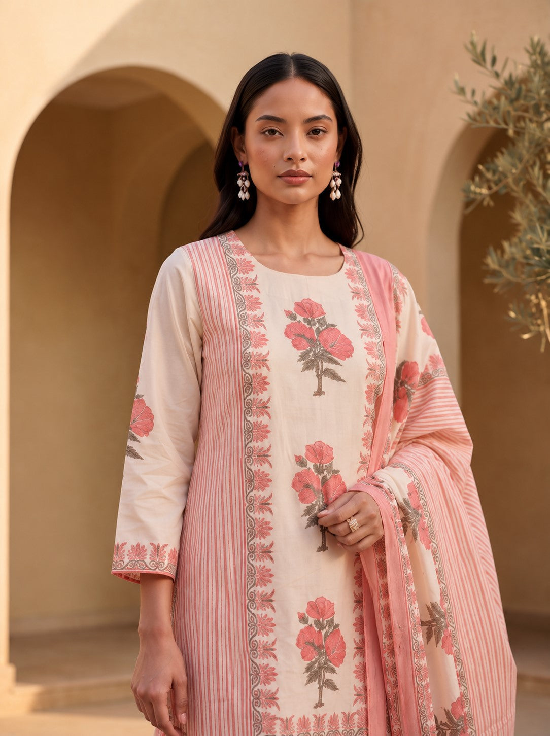 Tatva Rouge Printed Cotton Farshi Kurta Set