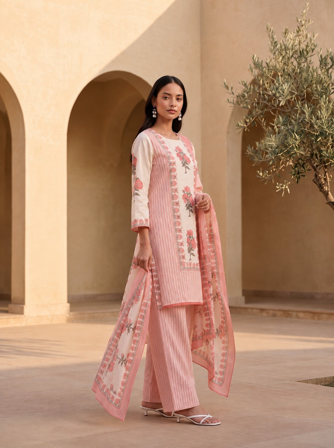 Tatva Rouge Printed Cotton Farshi Kurta Set