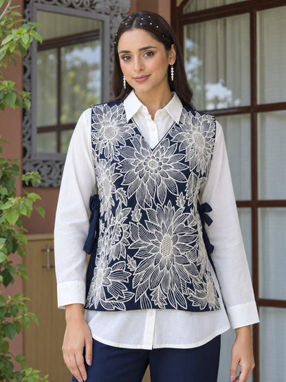 Tatva Sweden Embdoidery Bib Style Cotton Co-Ord Set