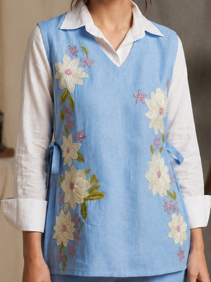 Tatva Yin Embroidery Bib Style Cotton Co-Ord Set