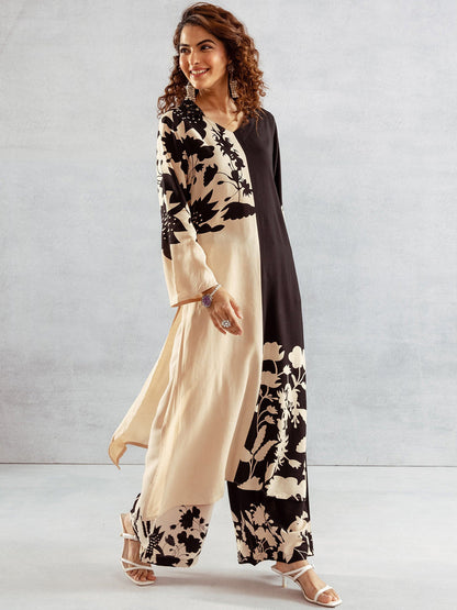 Floral Printed V-Neck Straight Kurta With Palazzos