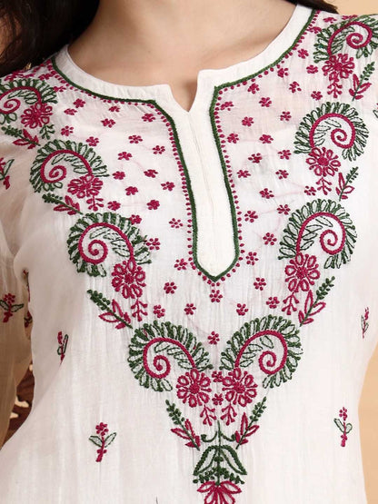 Dhiyona HOP Floral Embroidered Chikankari Chanderi Silk Kurta With Sharara & Dupatta