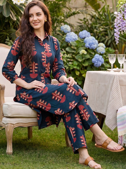 Ethnic Motifs Printed Pure Cotton Kurta with Trousers