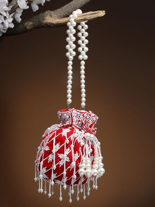 Dhiyona NR Pearls Embellished Tasselled Potli Clutch