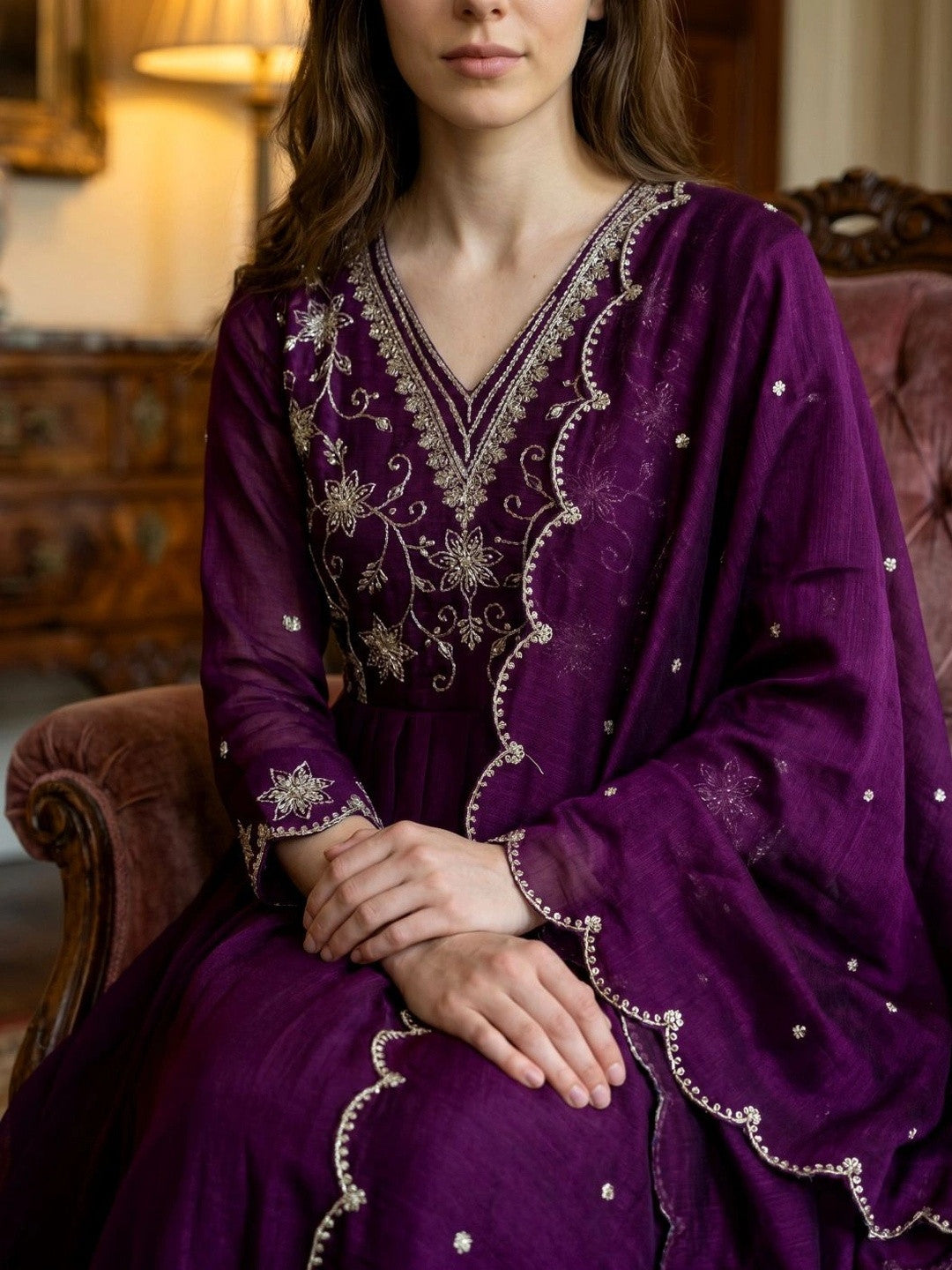Women Ethnic Motifs Embroidered Empire Thread Work Kurta with Trousers & With Dupatta