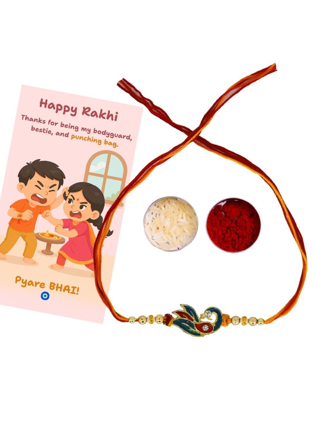 Dhiyona Thread Rakhi Greeting Card & Roli Chawal