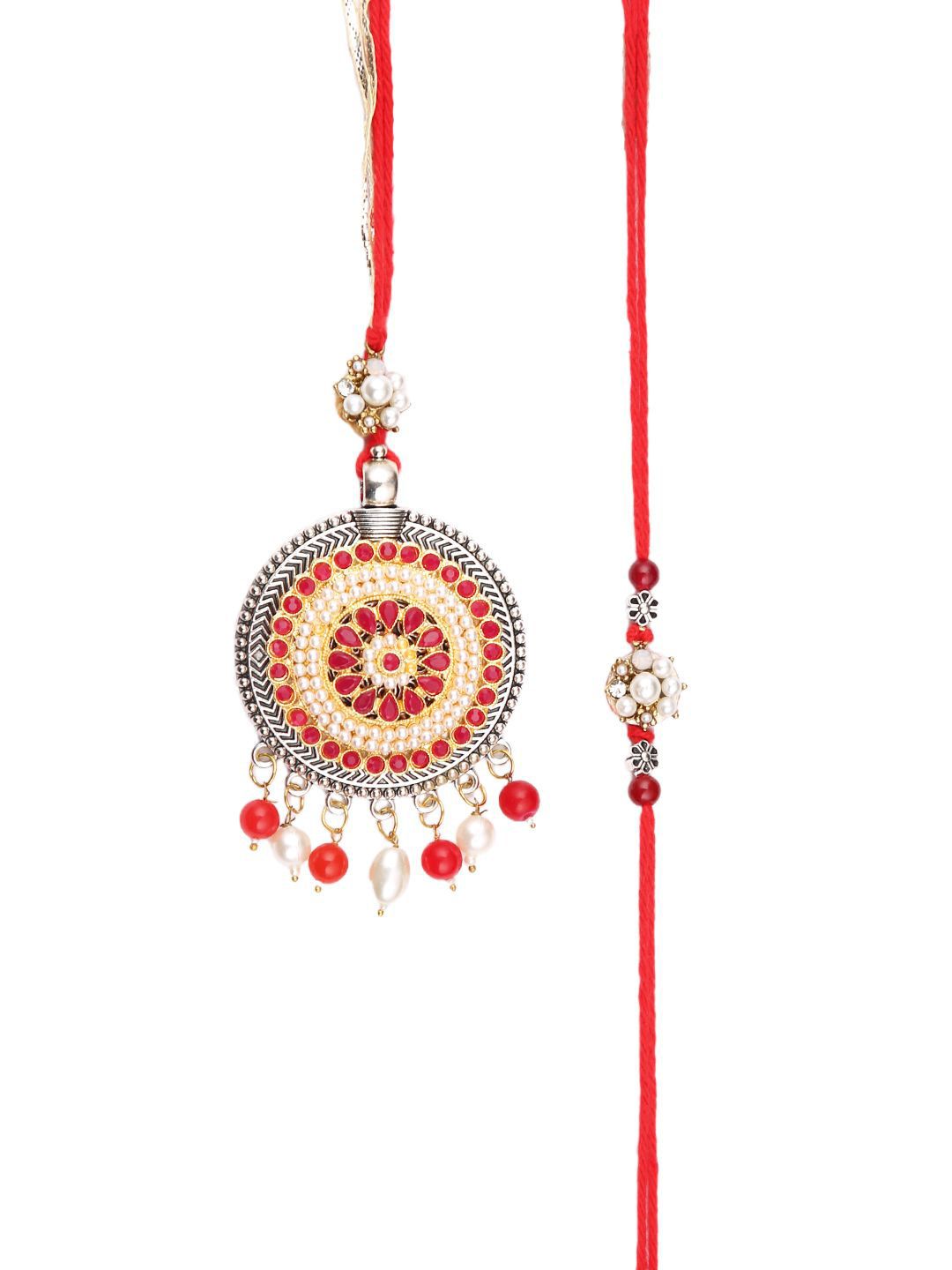 Dhiyona Bhaiya Bhabhi Charming Floral Thread Rakhi With Roli Chawal & Greetings Card