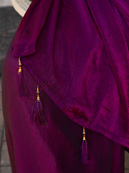 Dhiyona TI Women's Two Tone Purple Solid Saree with Unstitched Blouse