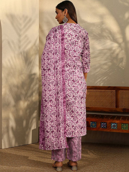 Women Ethnic Motifs Printed Regular Thread Work Kurta with Trousers & With Dupatta