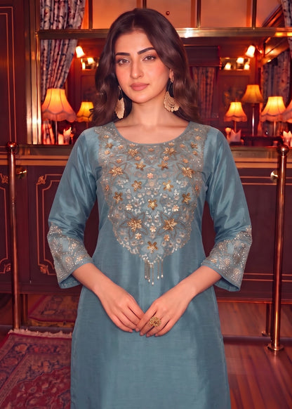 Tisca Cerulean Handwork Festive Suit Set
