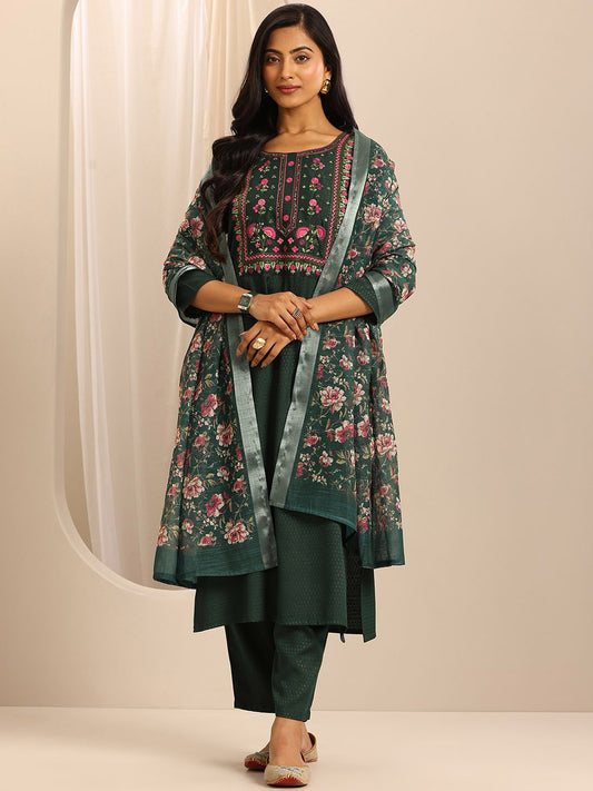 Women Floral Kurta with Trousers & With Dupatta