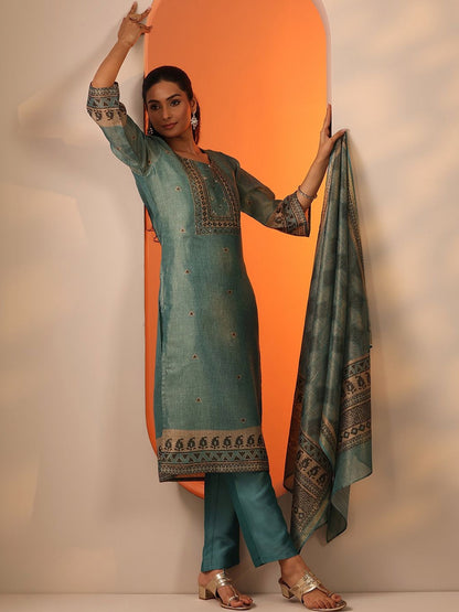 Women Ethnic Motifs Regular Thread Work Kurta with Trousers & With Dupatta