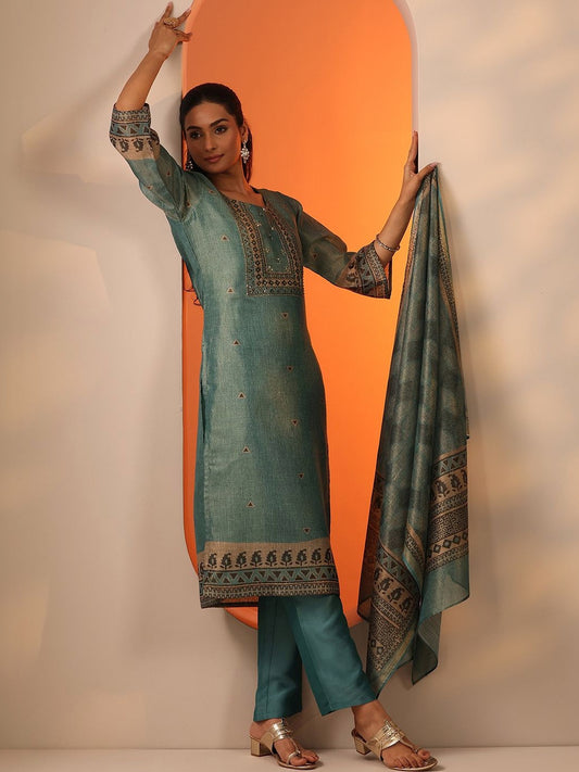 Women Ethnic Motifs Regular Thread Work Kurta with Trousers & With Dupatta