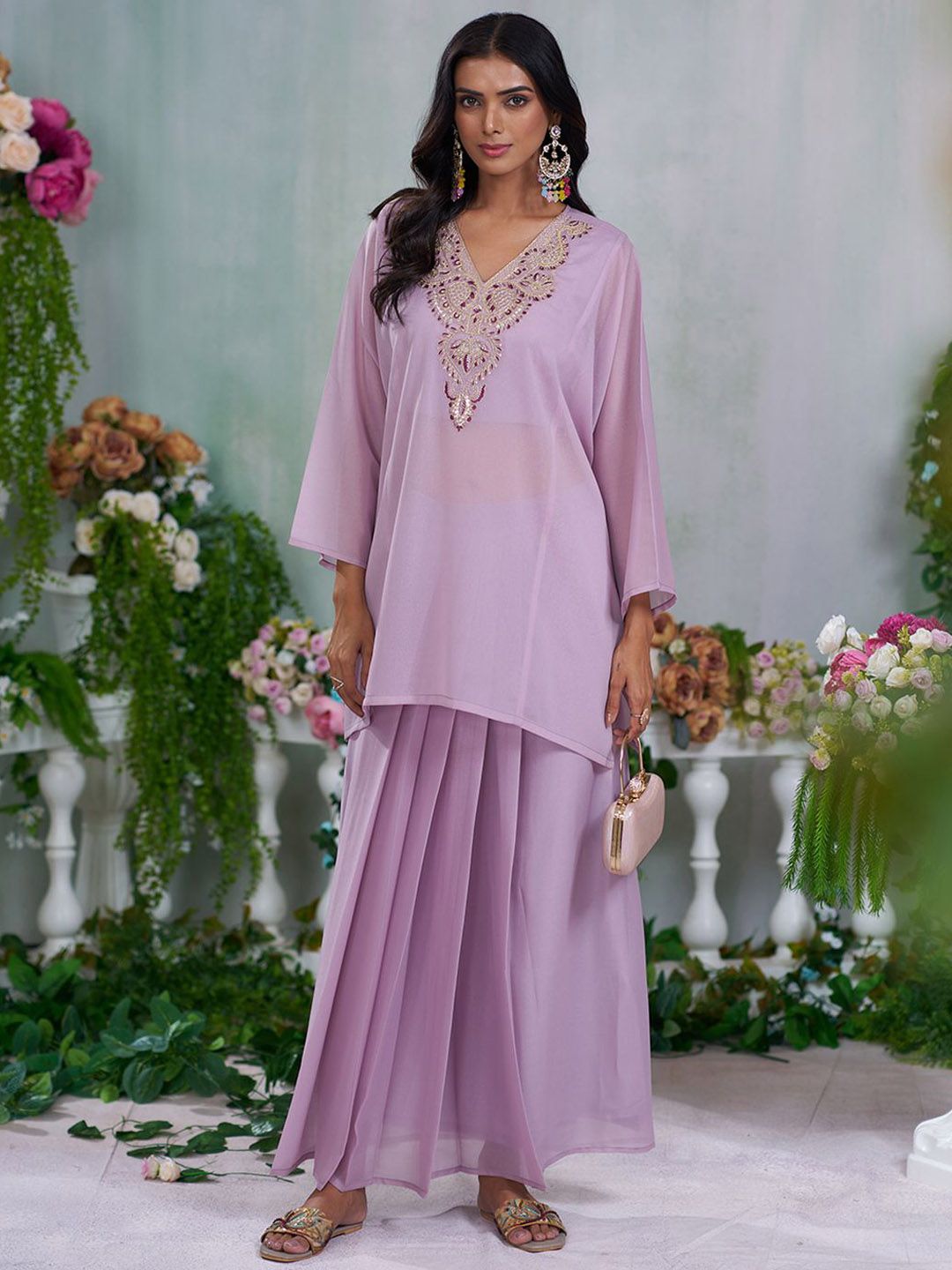 Dhiyona CH Women Embroidered A-line Kurta with Blouse and Skirt