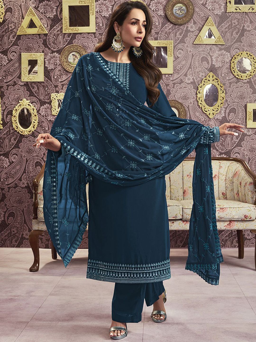 Dhiyona IN Ethnic Motifs Yoke Design Kurta Palazzo & Dupatta
