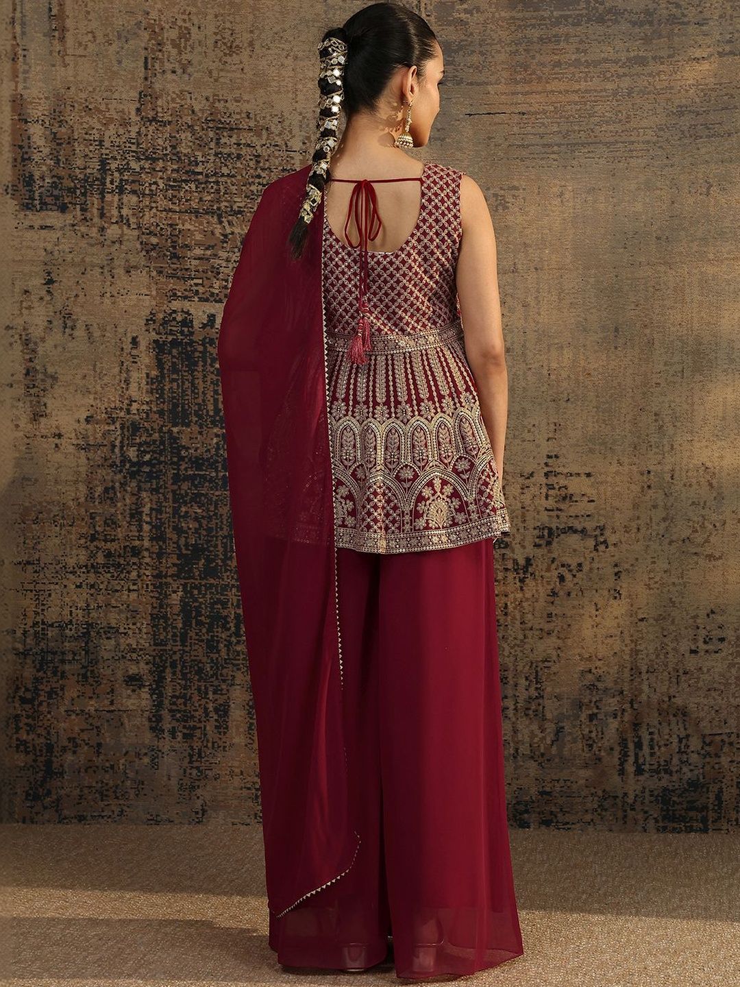 Dhiyona LL Women Ethnic Motifs Embroidered Empire Thread Work Kurti with Palazzos & With Dupatta