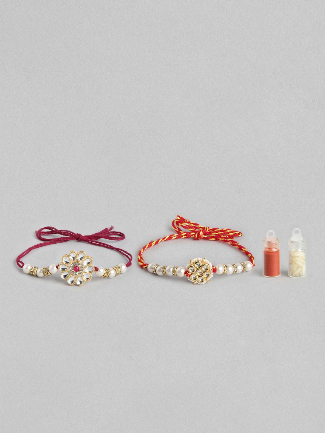 Dhiyona Unisex Set of 2 Beaded Bhai Bhabhi Rakhis With Roli & Chawal