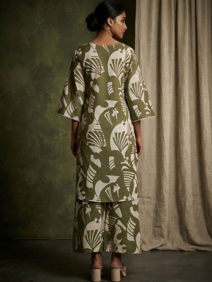 Printed Pure Cotton V-Neck Kurta & Palazzos