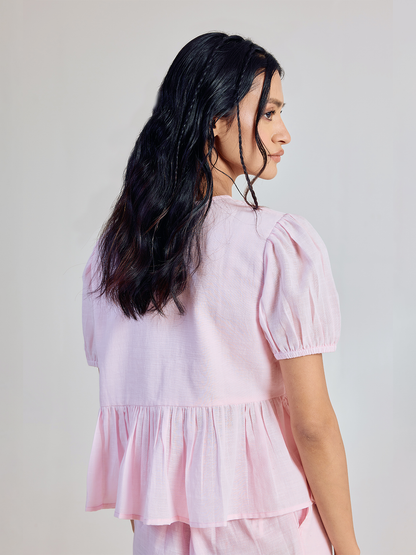 Dhiyona FL Women’s Pink Solid Linen Peplum Top