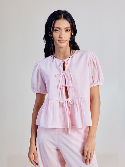 Dhiyona FL Women’s Pink Solid Linen Peplum Top