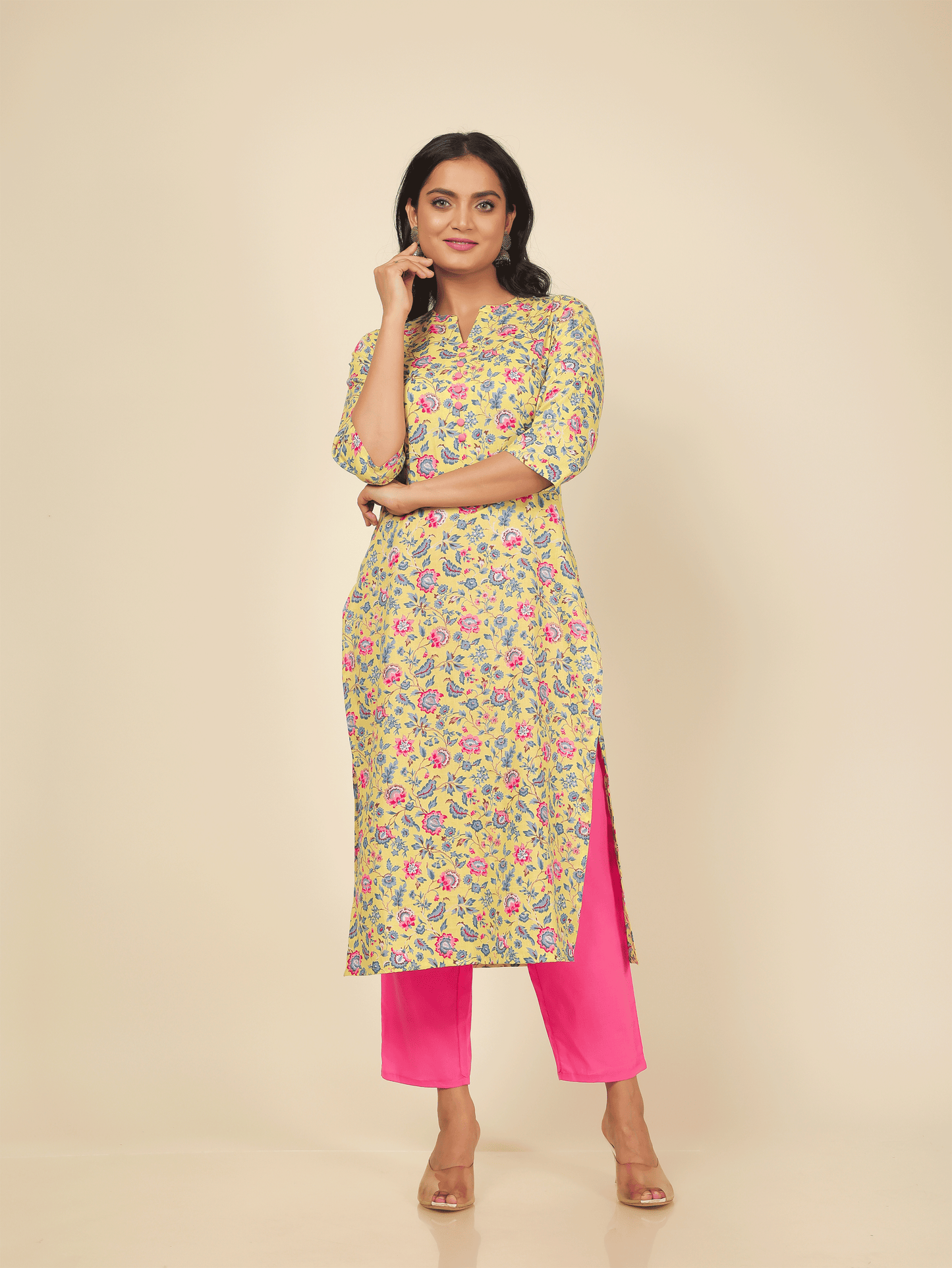 Women's Cotton Yellow Straight Kurta Set