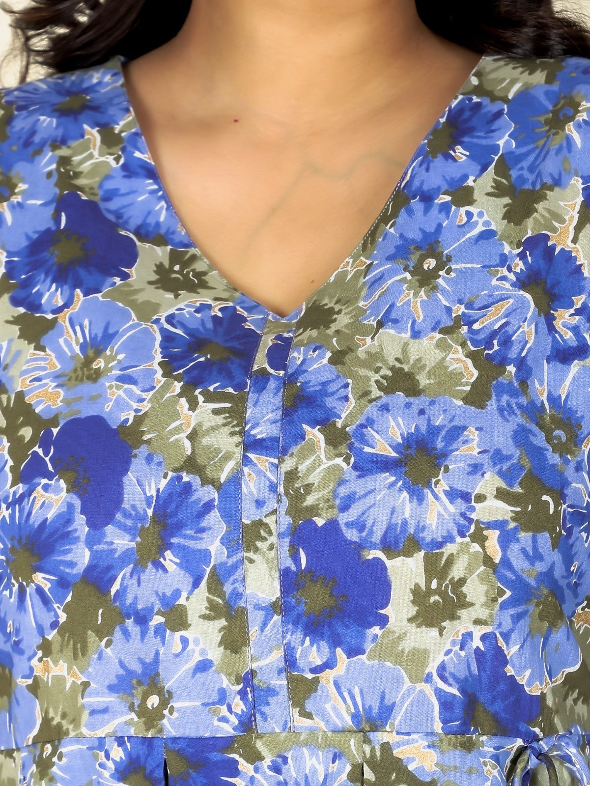 Women's Cotton Blue A-line Kurta Set