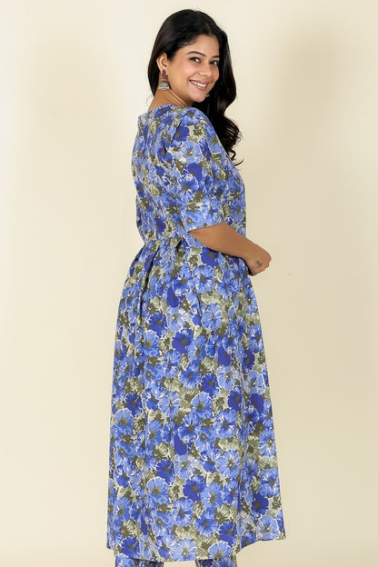 Women's Cotton Blue A-line Kurta