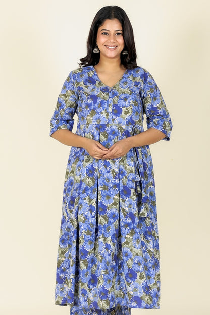 Women's Cotton Blue A-line Kurta