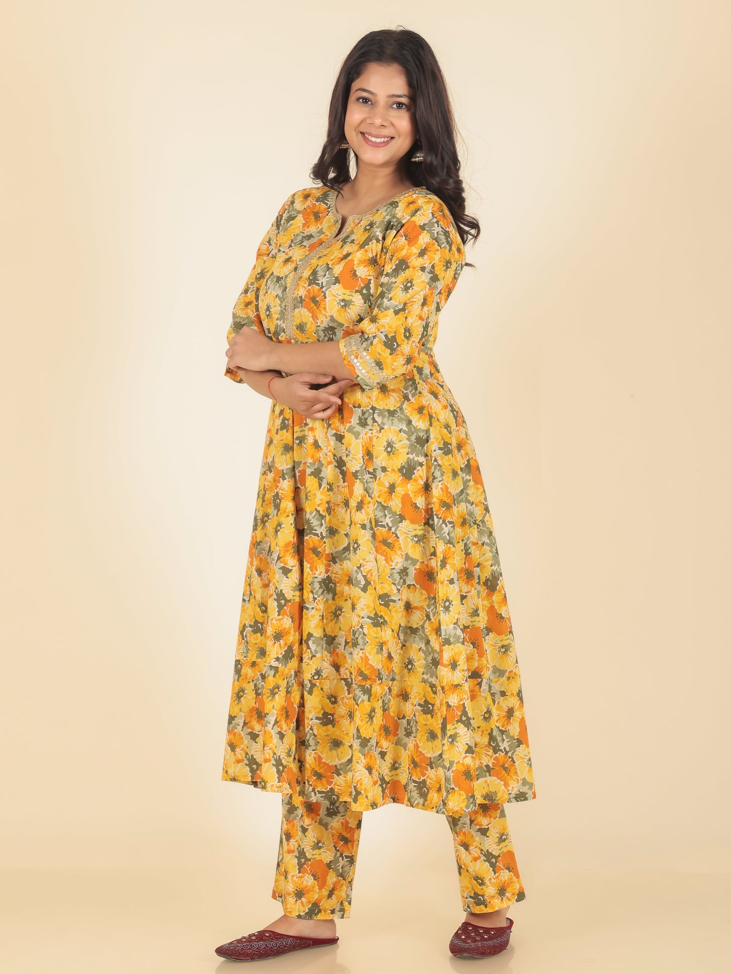 Women's Cotton Yellow Anarkali Kurta