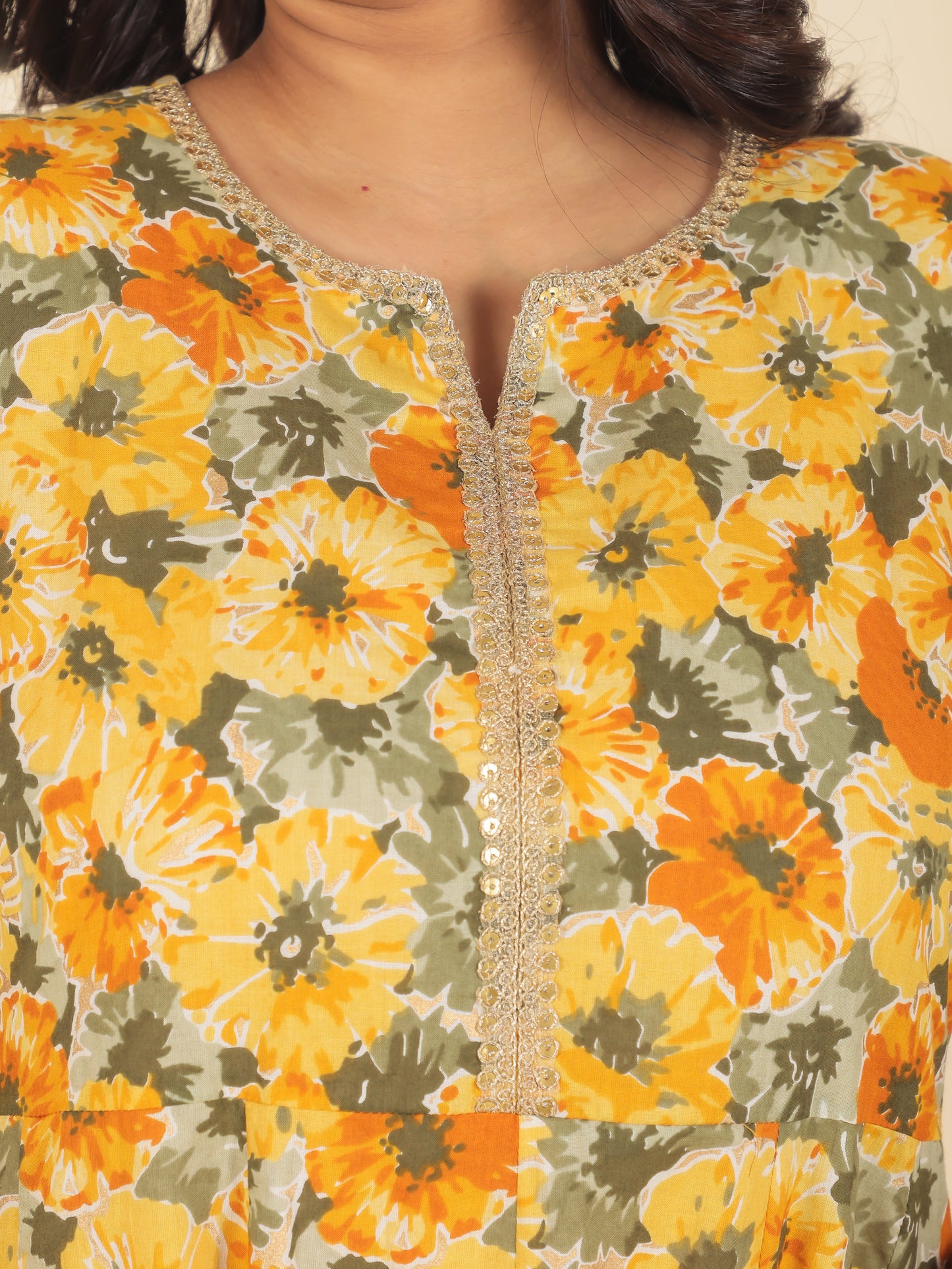 Women's Cotton Yellow Anarkali Kurta