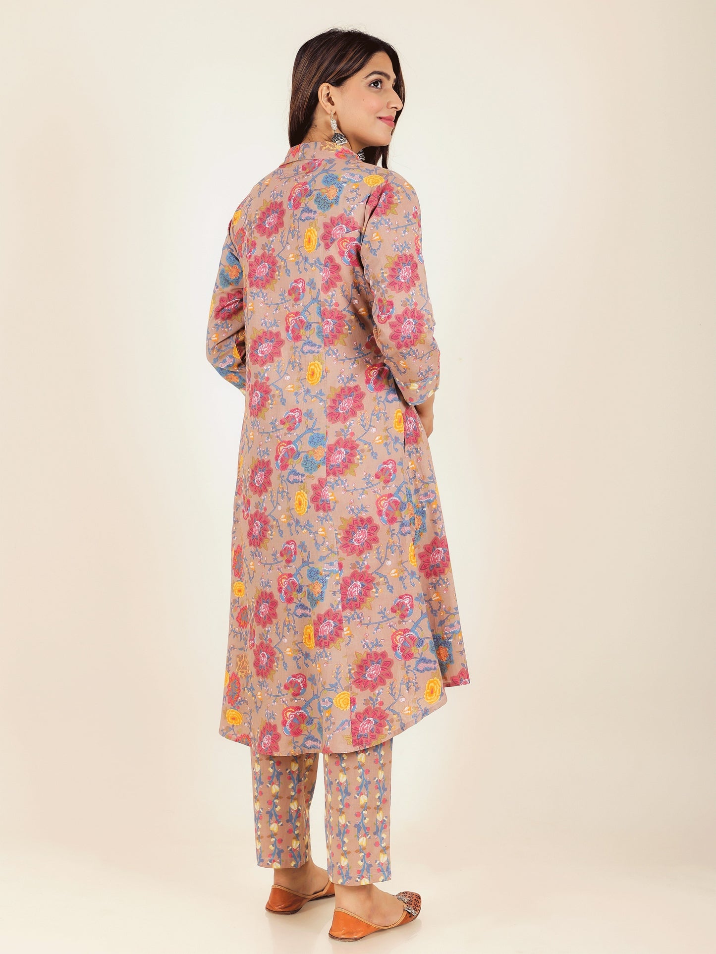 Women's Cotton Brown High Low Kurta