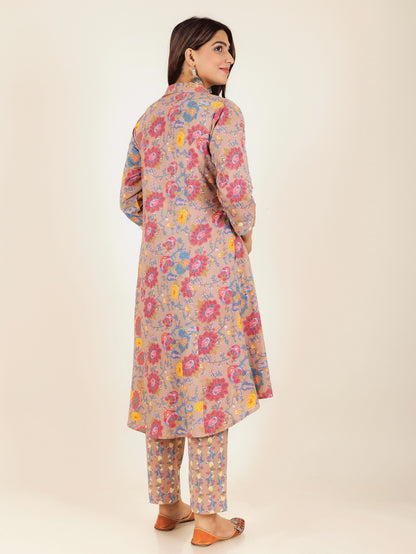 Women's Cotton Brown High Low Kurta
