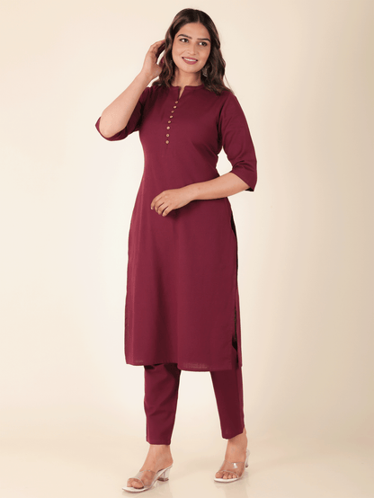 Women's Linen Purple Straight Kurta Set