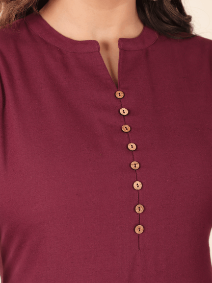 Women's Linen Purple Straight Kurta Set