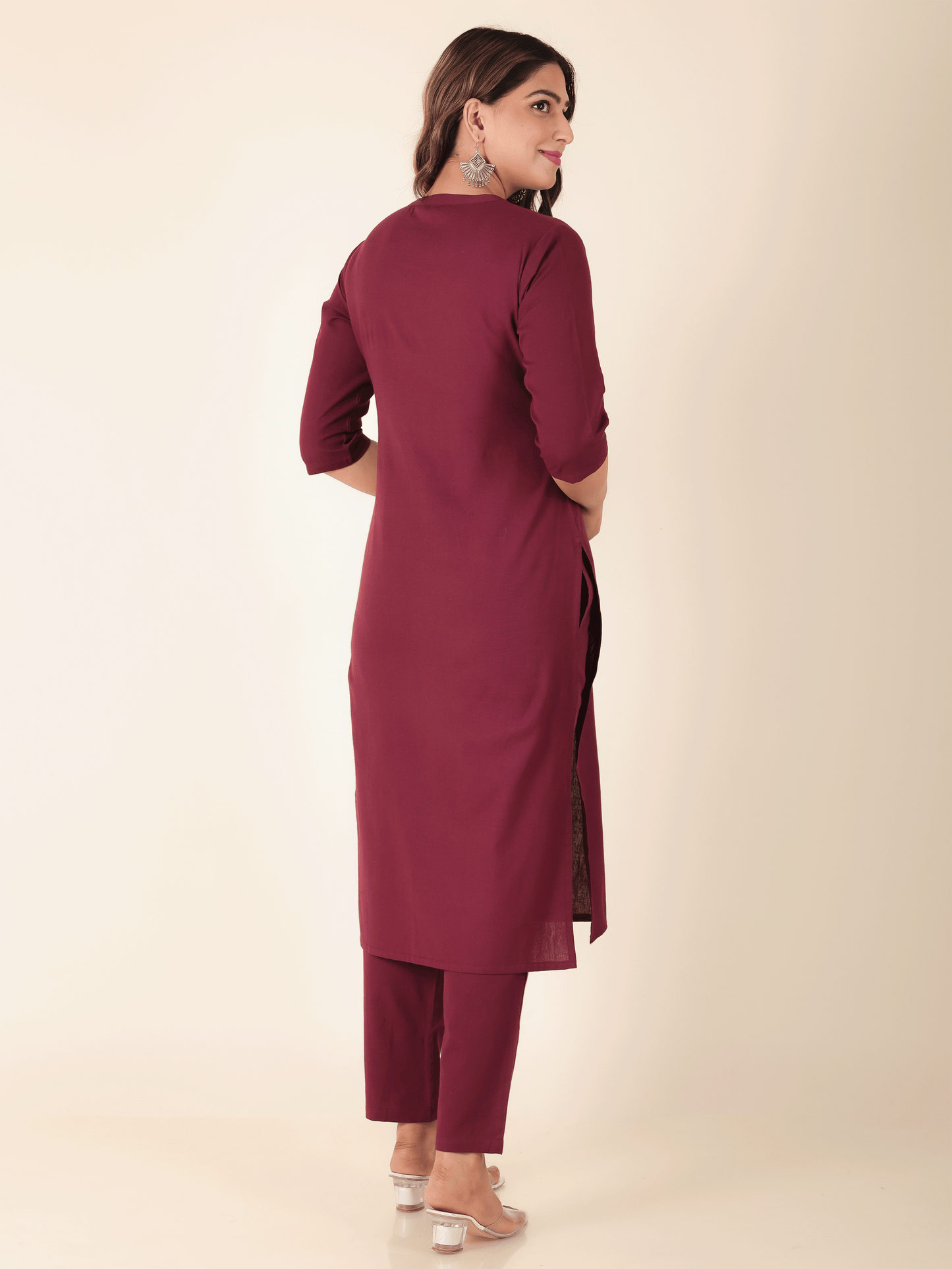 Women's Linen Purple Straight Kurta Set