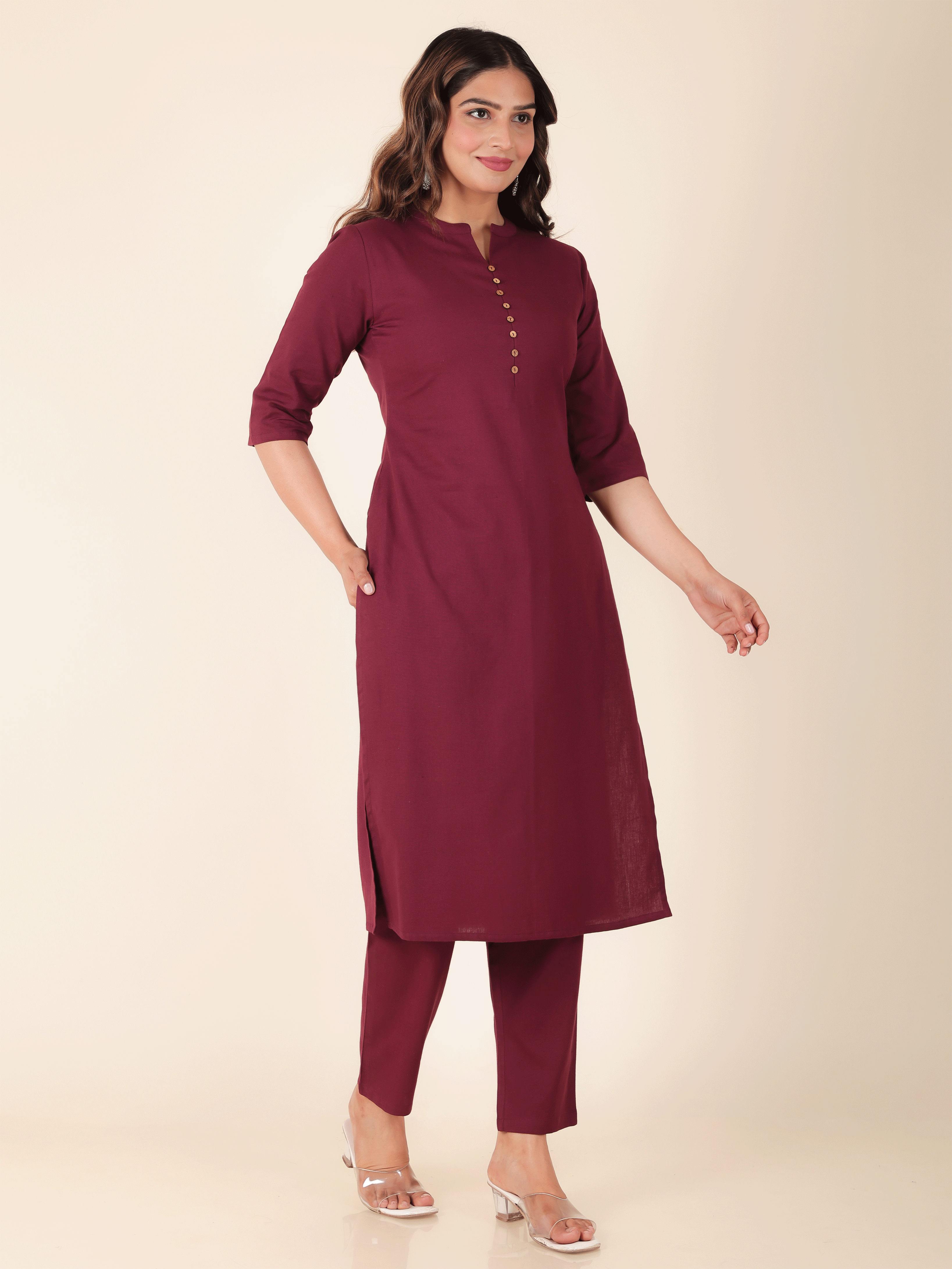Women's Linen Purple Straight Kurta