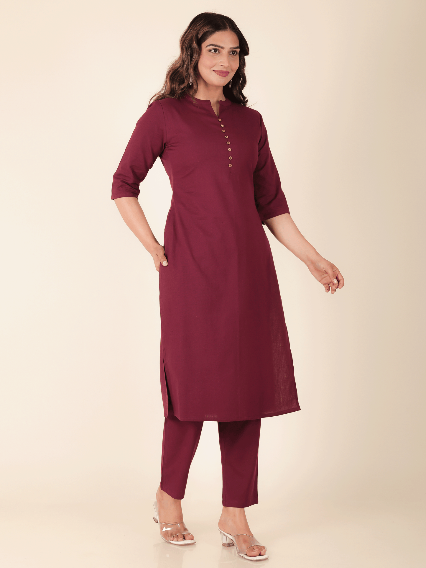 Women's Linen Purple Straight Kurta