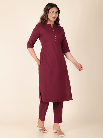 Women's Linen Purple Straight Kurta
