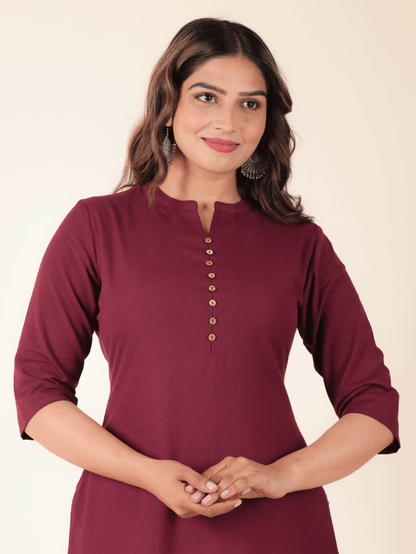 Women's Linen Purple Straight Kurta Set